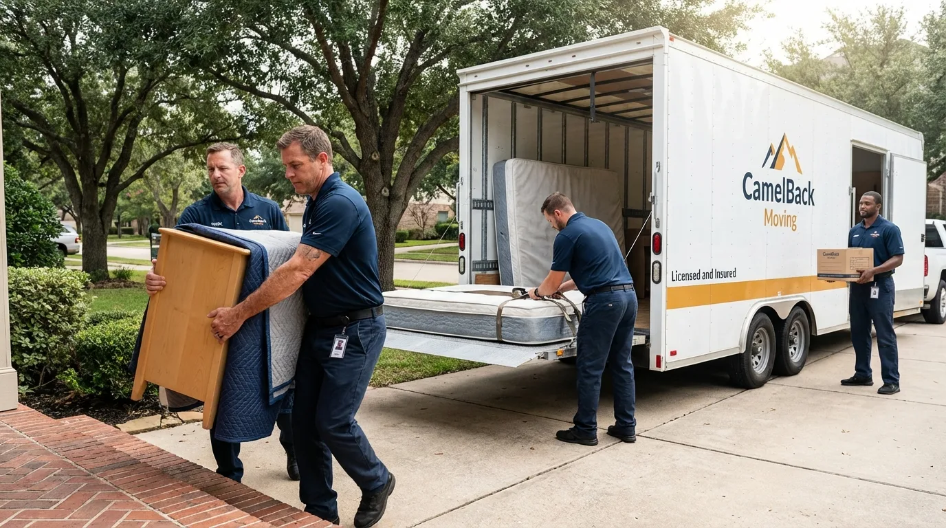 Crew loading residential truck for cross-state move from Belgium, WI