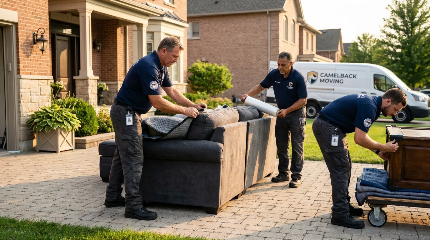 Large estate moving crew wrapping furniture in Belgium, WI